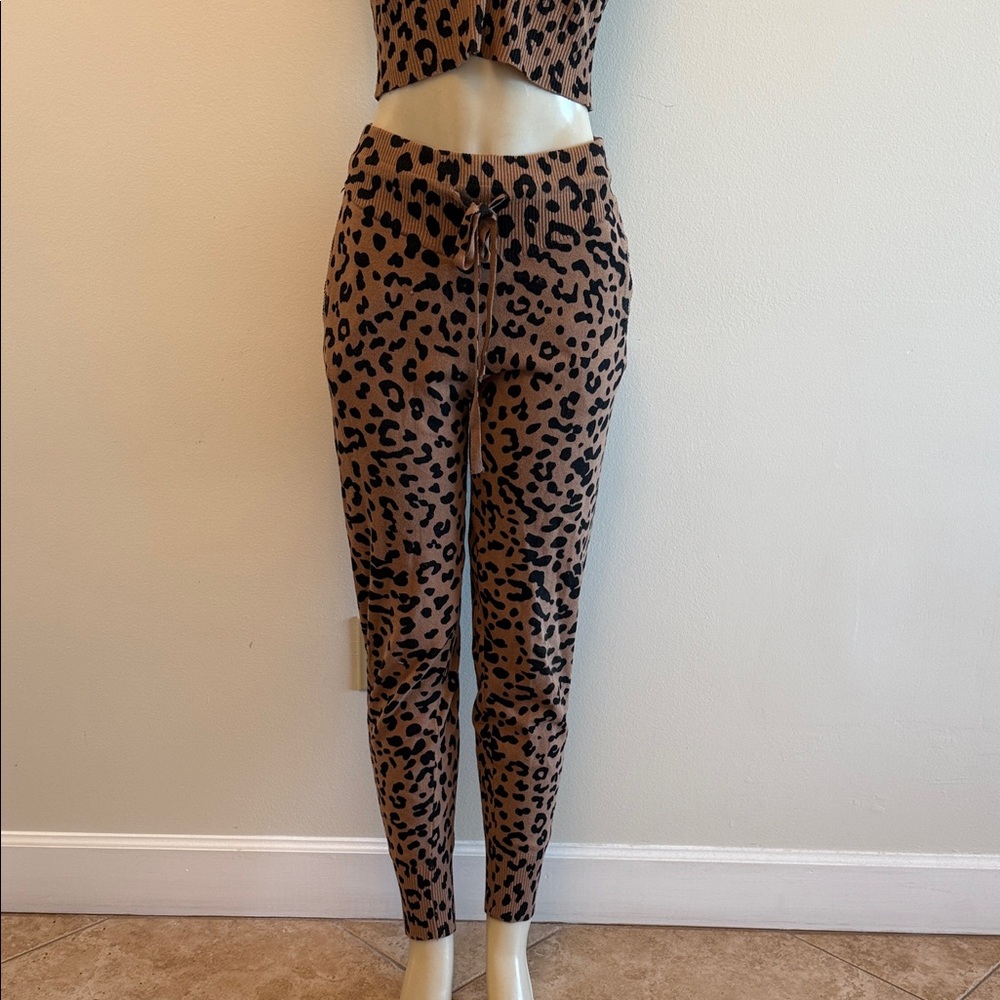 Aqua Leopard Print Ribbed Knit Jogger Pants Size M